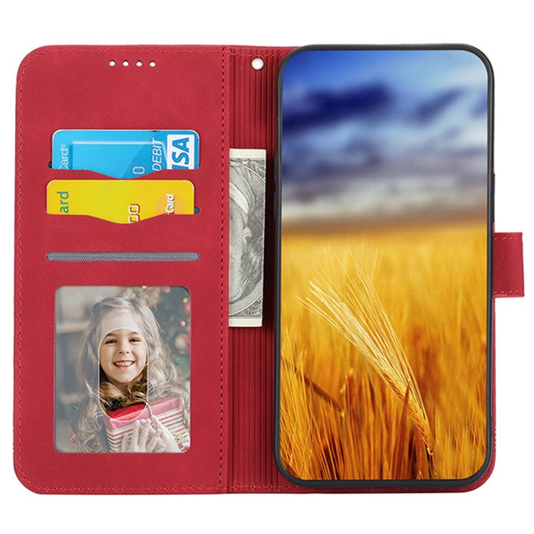DIERFENG DF-03 for Xiaomi Redmi Note 13 Pro 5G / Poco X6 5G Case Wallet Phone Cover Lines Imprint - Red