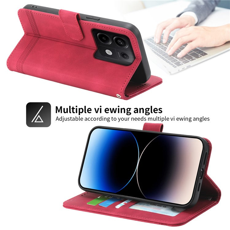 DIERFENG DF-03 for Xiaomi Redmi Note 13 Pro 5G / Poco X6 5G Case Wallet Phone Cover Lines Imprint - Red