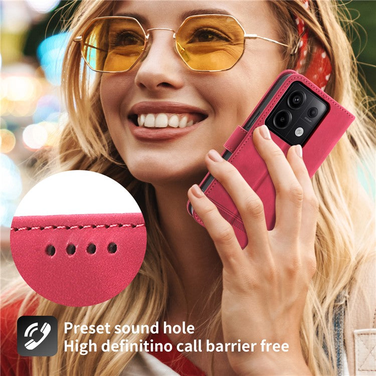 DIERFENG DF-03 for Xiaomi Redmi Note 13 Pro 5G / Poco X6 5G Case Wallet Phone Cover Lines Imprint - Red
