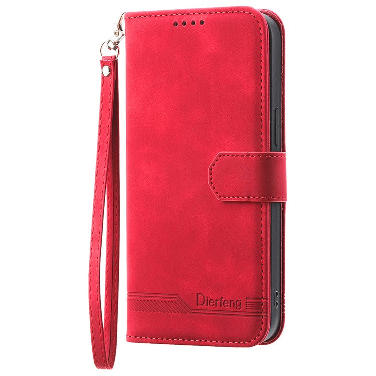DIERFENG DF-03 for Xiaomi Redmi Note 13 Pro 5G / Poco X6 5G Case Wallet Phone Cover Lines Imprint - Red