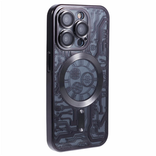 AR Series For iPhone 14 Pro Magnetic Case Electroplating TPU Phone Back Cover - Black
