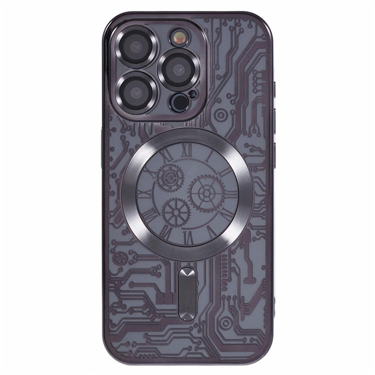 AR Series For iPhone 14 Pro Magnetic Case Electroplating TPU Phone Back Cover - Black
