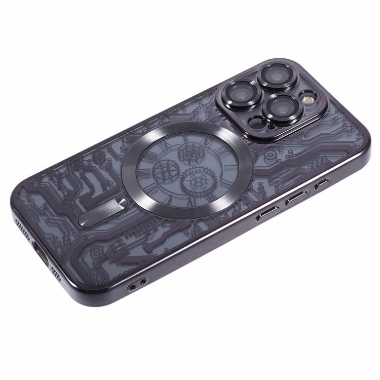 AR Series For iPhone 14 Pro Magnetic Case Electroplating TPU Phone Back Cover - Black