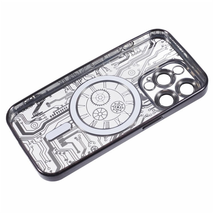 AR Series For iPhone 14 Pro Magnetic Case Electroplating TPU Phone Back Cover - Black