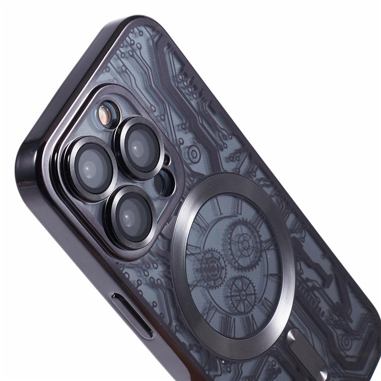 AR Series For iPhone 14 Pro Magnetic Case Electroplating TPU Phone Back Cover - Black