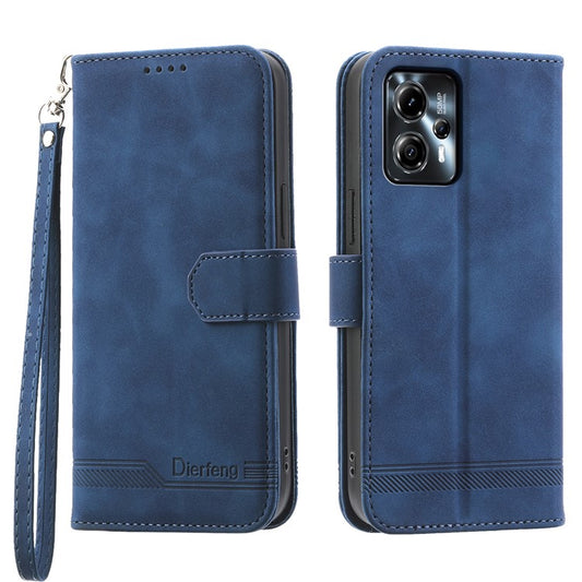 DIERFENG DF-03 for Motorola Moto E14 4G / G04 4G / G04s 4G / G24 4G Phone Case Leather Wallet Cover - Blue