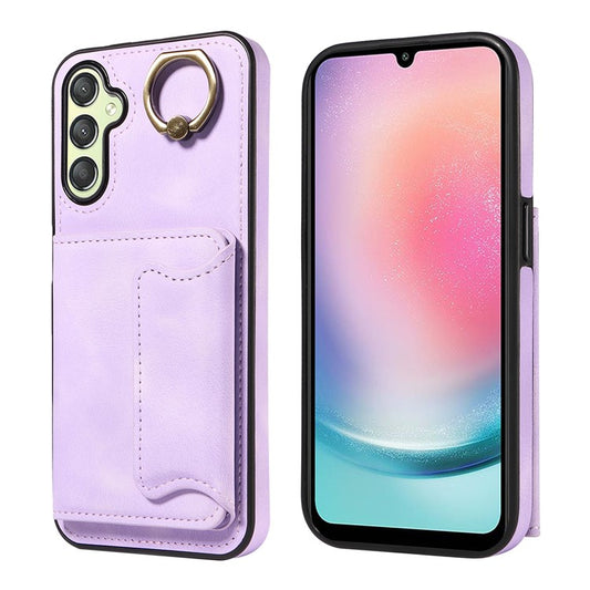001 Kickstand Case for Samsung Galaxy A25 5G (Global) (161.0 x 76.5 x 8.3mm) Skin-touch Phone Cover with Card Holder - Light Purple