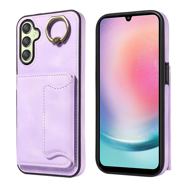 001 Kickstand Case for Samsung Galaxy A25 5G (Global) (161.0 x 76.5 x 8.3mm) Skin-touch Phone Cover with Card Holder - Light Purple