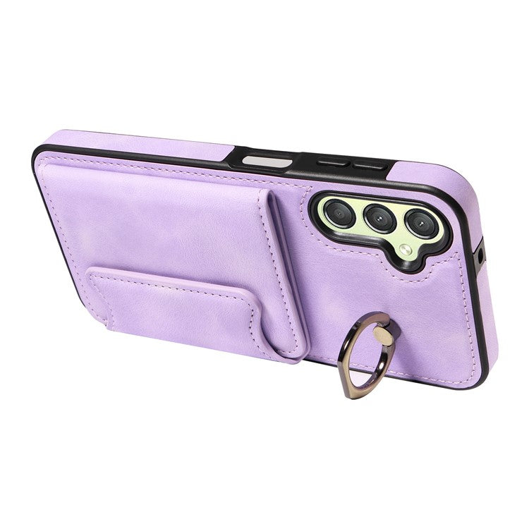 001 Kickstand Case for Samsung Galaxy A25 5G (Global) (161.0 x 76.5 x 8.3mm) Skin-touch Phone Cover with Card Holder - Light Purple