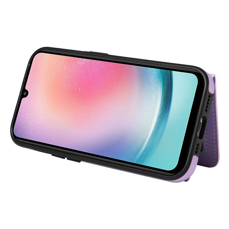 001 Kickstand Case for Samsung Galaxy A25 5G (Global) (161.0 x 76.5 x 8.3mm) Skin-touch Phone Cover with Card Holder - Light Purple