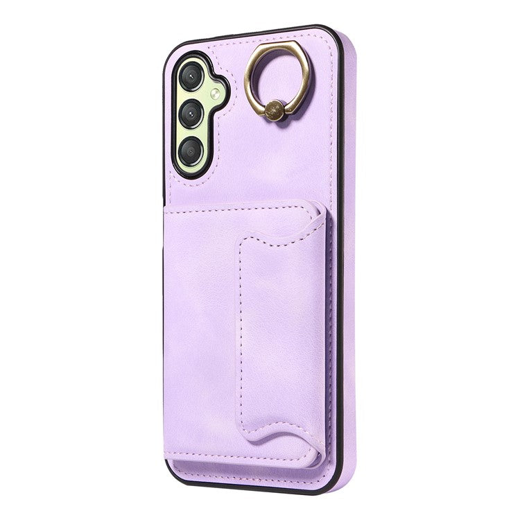 001 Kickstand Case for Samsung Galaxy A25 5G (Global) (161.0 x 76.5 x 8.3mm) Skin-touch Phone Cover with Card Holder - Light Purple