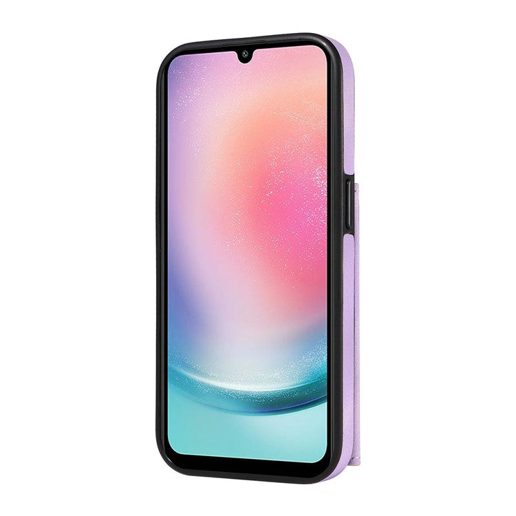 001 Kickstand Case for Samsung Galaxy A25 5G (Global) (161.0 x 76.5 x 8.3mm) Skin-touch Phone Cover with Card Holder - Light Purple