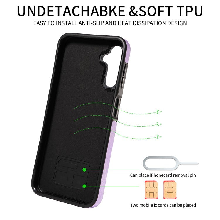 001 Kickstand Case for Samsung Galaxy A25 5G (Global) (161.0 x 76.5 x 8.3mm) Skin-touch Phone Cover with Card Holder - Light Purple