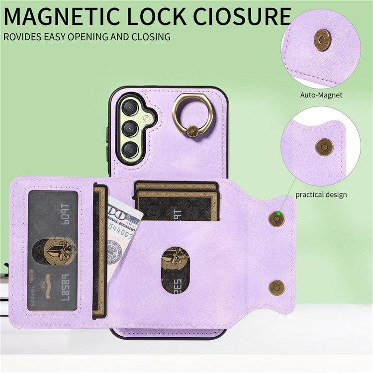 001 Kickstand Case for Samsung Galaxy A25 5G (Global) (161.0 x 76.5 x 8.3mm) Skin-touch Phone Cover with Card Holder - Light Purple