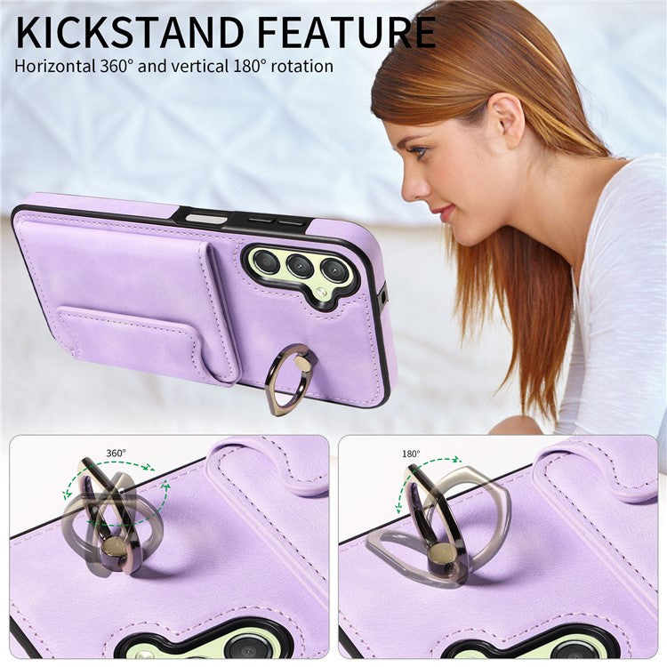 001 Kickstand Case for Samsung Galaxy A25 5G (Global) (161.0 x 76.5 x 8.3mm) Skin-touch Phone Cover with Card Holder - Light Purple