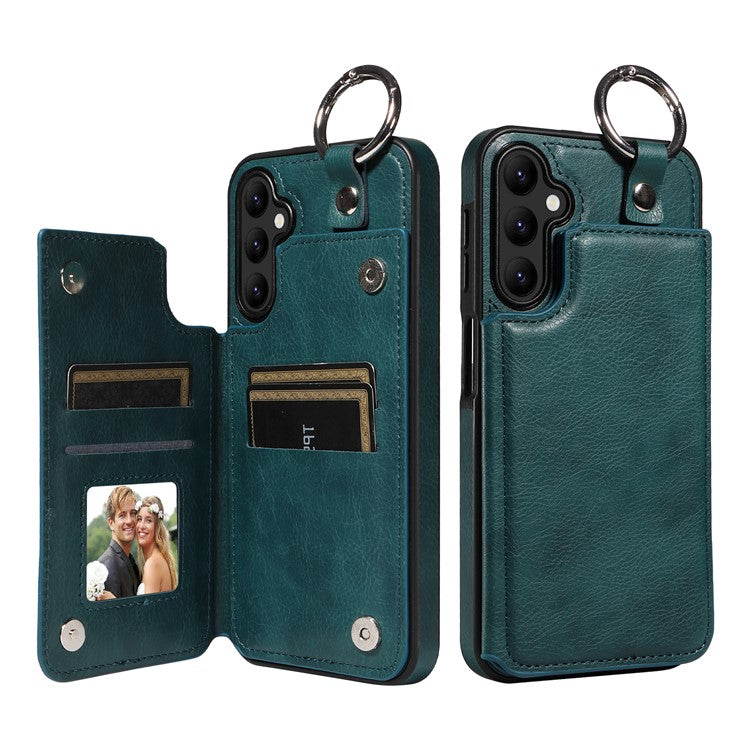 003 For Samsung Galaxy A25 5G (Global) (161.0 x 76.5 x 8.3mm) Case with Ring Holder Card Slots PU Leather Back Cover - Blue