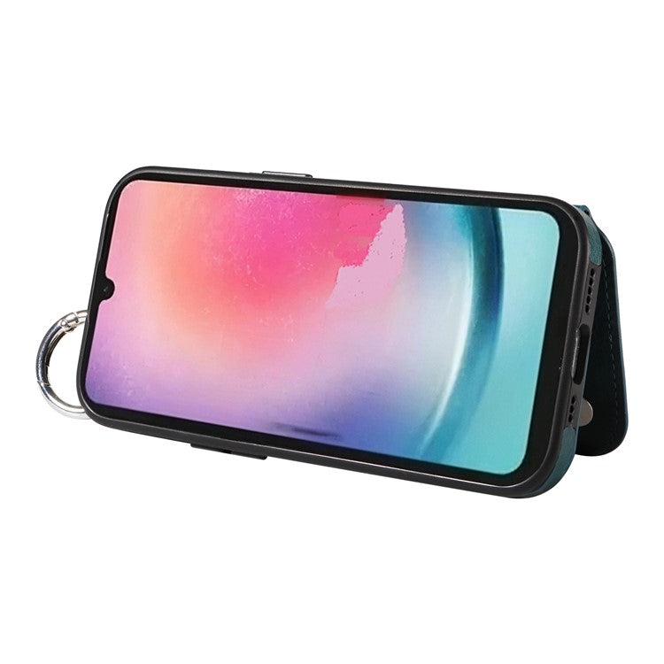 003 For Samsung Galaxy A25 5G (Global) (161.0 x 76.5 x 8.3mm) Case with Ring Holder Card Slots PU Leather Back Cover - Blue