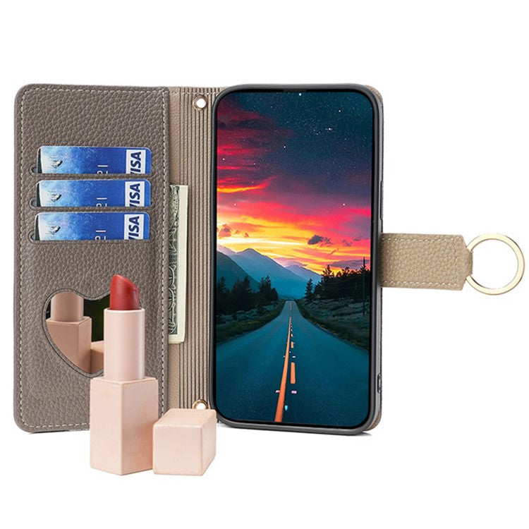 For Motorola Moto G72 4G Case Leather Phone Cover Stand Zipper Wallet Card Bag with Chain Strap - Grey