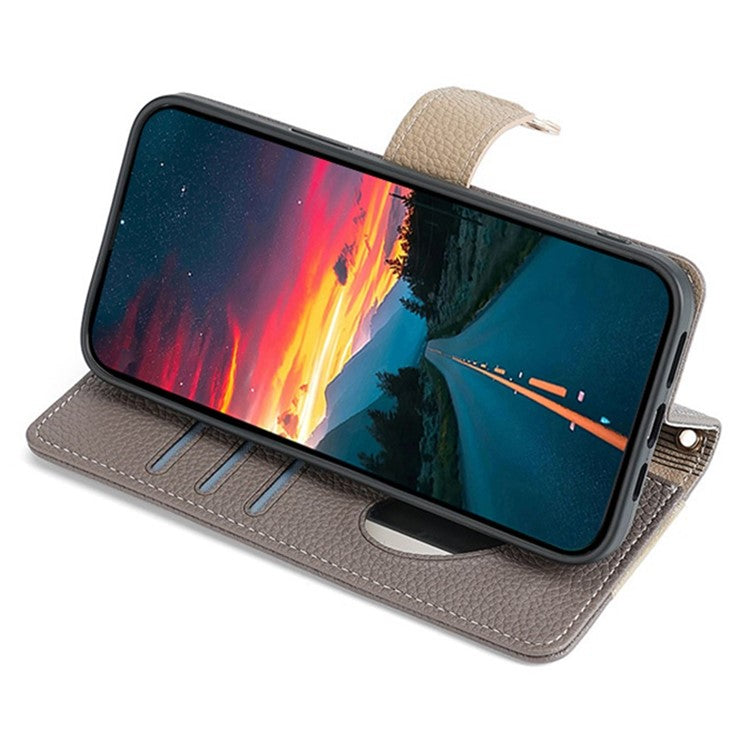 For Motorola Moto G72 4G Case Leather Phone Cover Stand Zipper Wallet Card Bag with Chain Strap - Grey