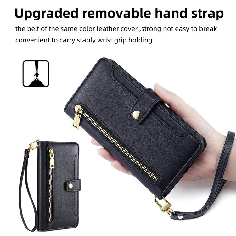 For Samsung Galaxy M52 5G Cell Phone Case Zipper Pocket Drop-proof Leather Wallet Stand Cover - Black