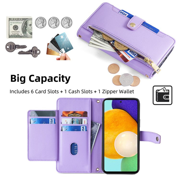 For Samsung Galaxy A52 4G / A52s 5G / A52 5G Case Wallet Leather Phone Cover with Hardware Buckle - Purple