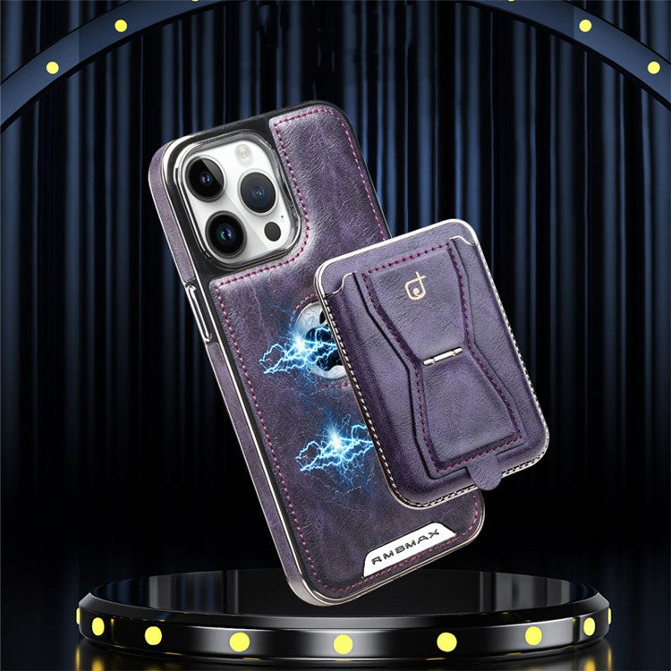 RMBMAX For iPhone 14 Pro Case TPU+Leather Magnetic Card Holder Phone Cover - Slate Grey