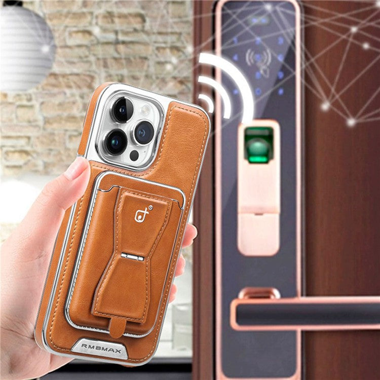 RMBMAX For iPhone 14 Pro Case TPU+Leather Magnetic Card Holder Phone Cover - Slate Grey