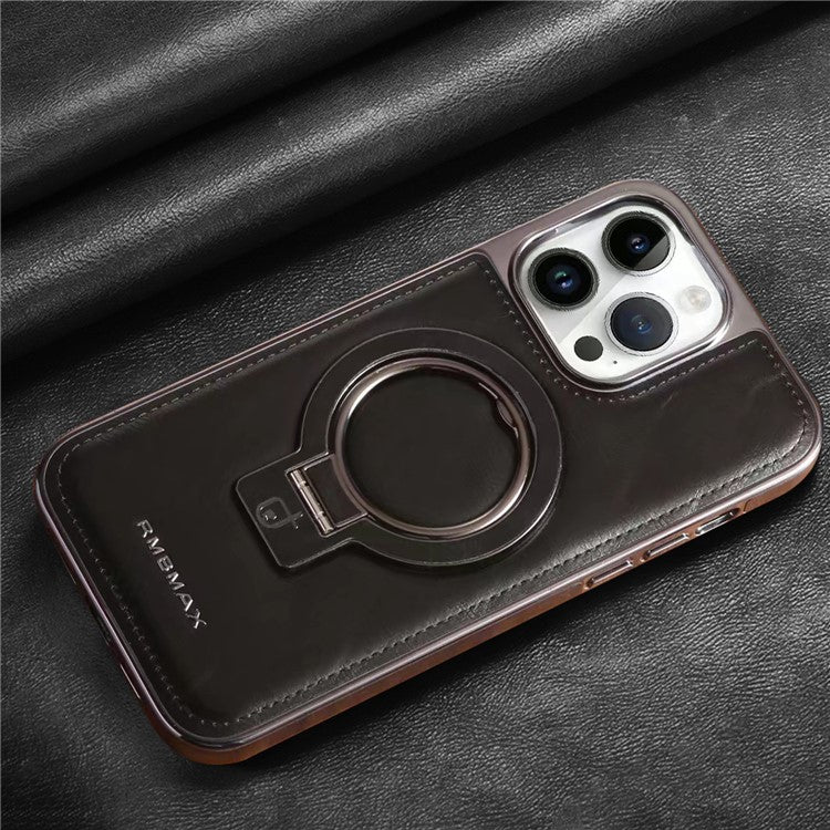 RMBMAX For iPhone 14 Pro Max Magnetic Case Electroplated Kickstand Phone Cover - Black