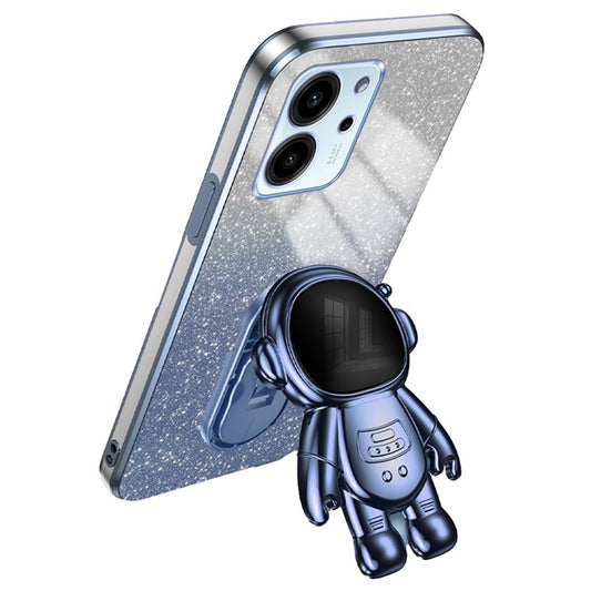 For Honor 80 SE 5G Case Shockproof PC+TPU Astronaut Kickstand Electroplating Cell Phone Cover - Blue