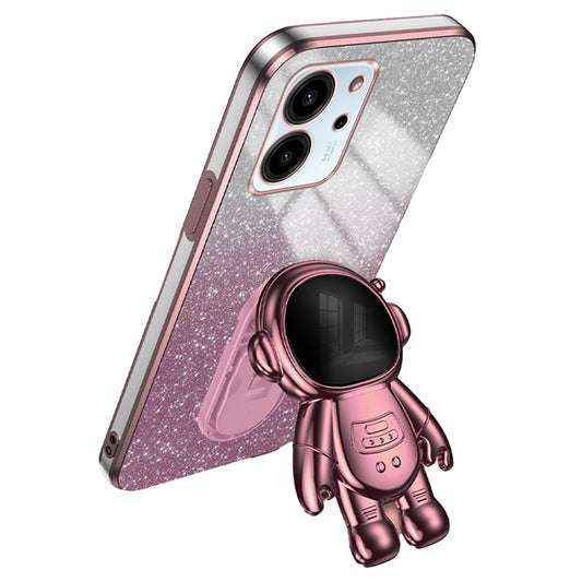 For Honor 80 SE 5G Case Shockproof PC+TPU Astronaut Kickstand Electroplating Cell Phone Cover - Pink