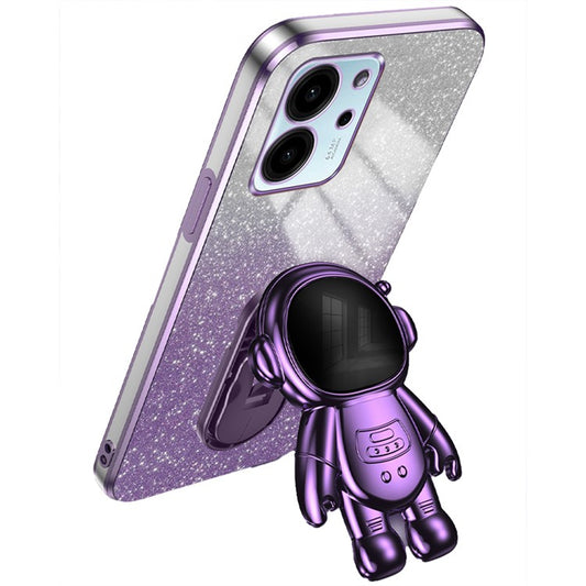 For Honor 80 SE 5G Case Shockproof PC+TPU Astronaut Kickstand Electroplating Cell Phone Cover - Purple