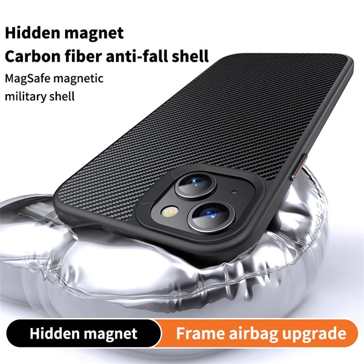 For iPhone 14 Plus Phone Case Compatible with MagSafe Carbon Fiber Texture Cover