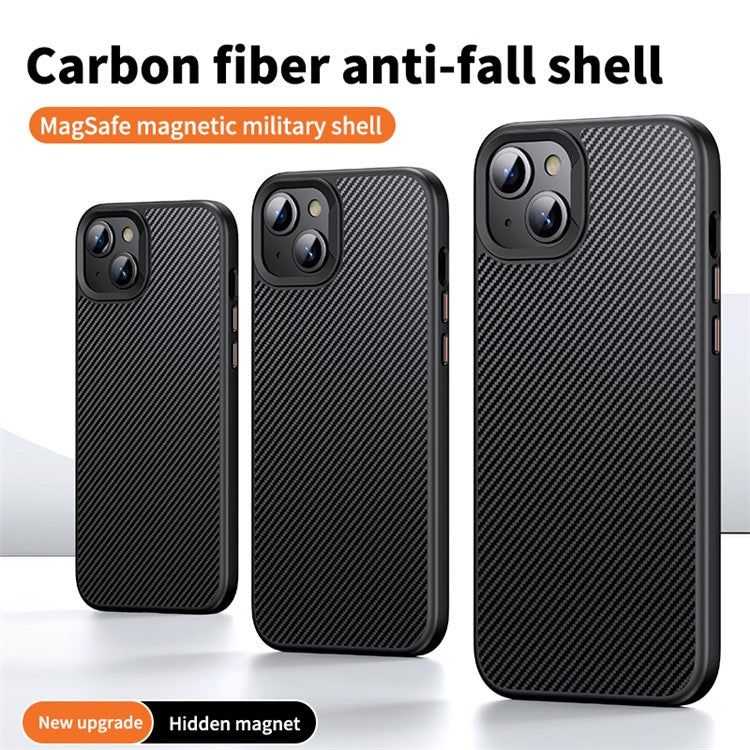 For iPhone 14 Plus Phone Case Compatible with MagSafe Carbon Fiber Texture Cover