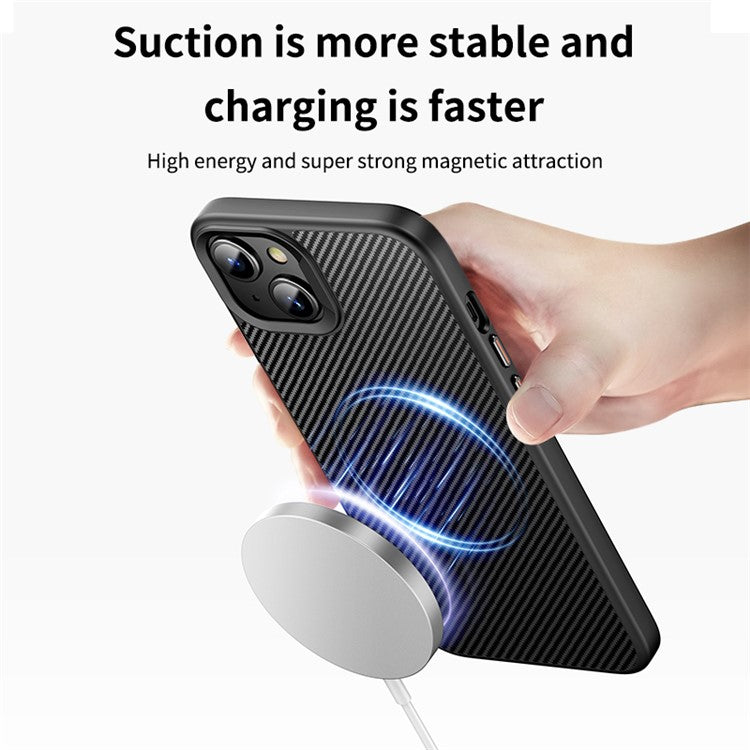 For iPhone 14 Plus Phone Case Compatible with MagSafe Carbon Fiber Texture Cover