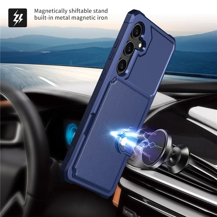 ZM03 For Samsung Galaxy A55 5G Case Wallet Magnetic Car Mount Phone Cover - Blue