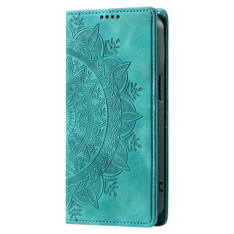 For Xiaomi Redmi Note 13 5G Leather Case Imprinted Mandala Wallet Phone Cover - Mint Green