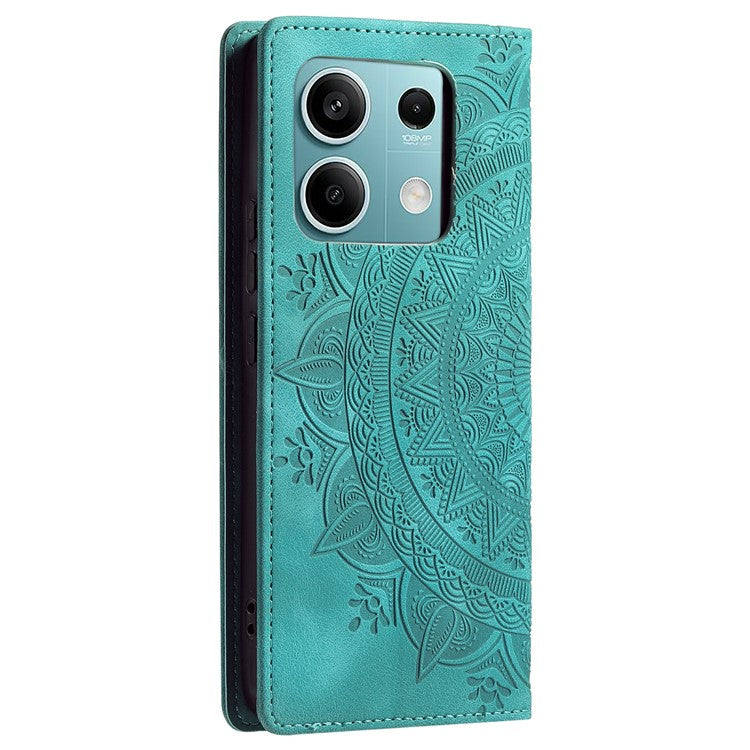 For Xiaomi Redmi Note 13 5G Leather Case Imprinted Mandala Wallet Phone Cover - Mint Green