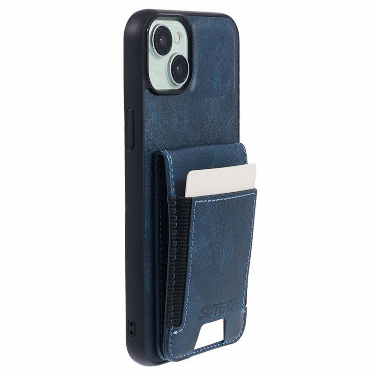 SUTENI H03 For iPhone 14 Plus Back Phone Cover PU Leather Vertical Flip Kickstand Case - Blue