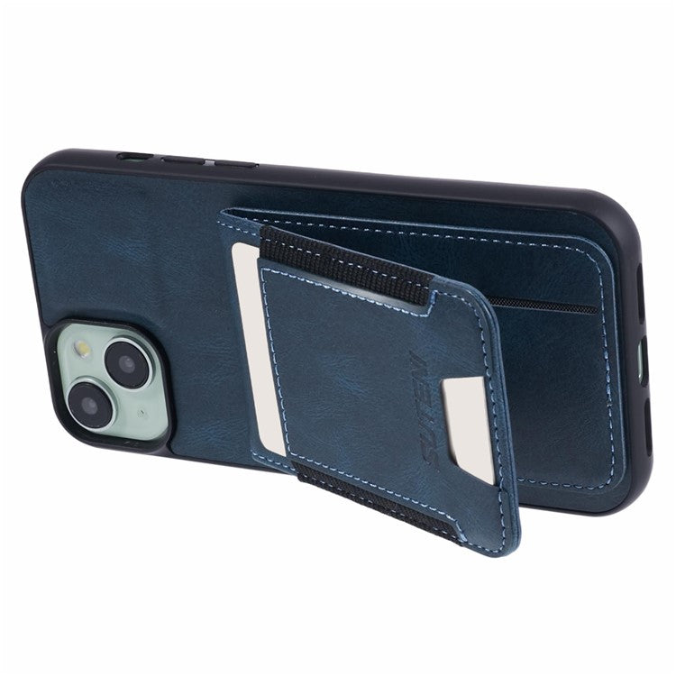 SUTENI H03 For iPhone 14 Plus Back Phone Cover PU Leather Vertical Flip Kickstand Case - Blue