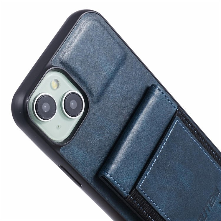 SUTENI H03 For iPhone 14 Plus Back Phone Cover PU Leather Vertical Flip Kickstand Case - Blue