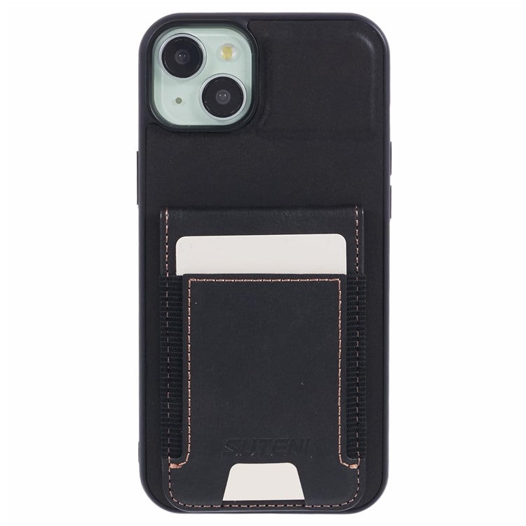 SUTENI H03 For iPhone 14 Plus Back Phone Cover PU Leather Vertical Flip Kickstand Case - Black