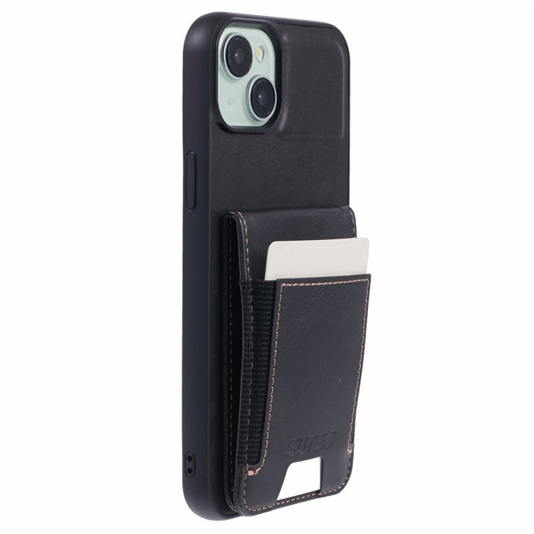 SUTENI H03 For iPhone 14 Plus Back Phone Cover PU Leather Vertical Flip Kickstand Case - Black