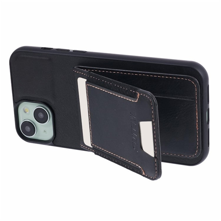 SUTENI H03 For iPhone 14 Plus Back Phone Cover PU Leather Vertical Flip Kickstand Case - Black