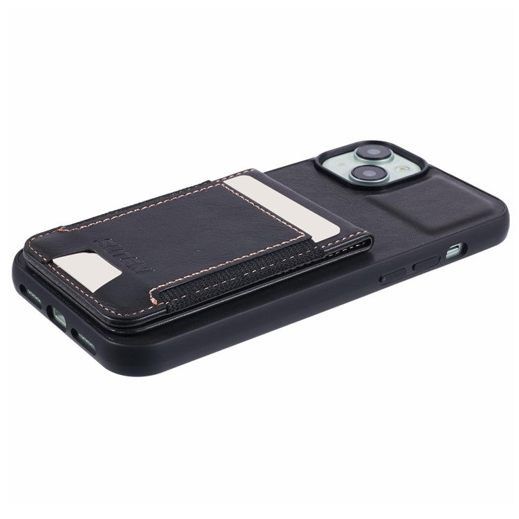 SUTENI H03 For iPhone 14 Plus Back Phone Cover PU Leather Vertical Flip Kickstand Case - Black