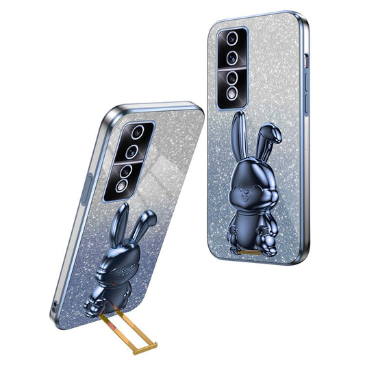 For Honor 80 GT 5G Case Cartoon Rabbit Pull-out Kickstand Drop-proof PC+TPU Phone Cover - Blue