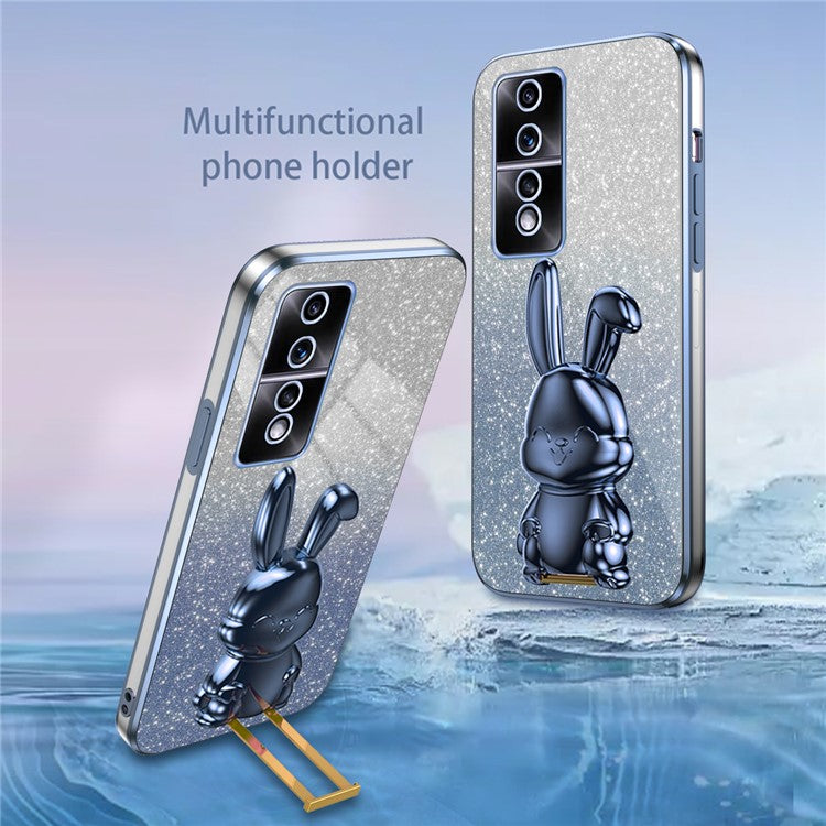 For Honor 80 GT 5G Case Cartoon Rabbit Pull-out Kickstand Drop-proof PC+TPU Phone Cover - Blue