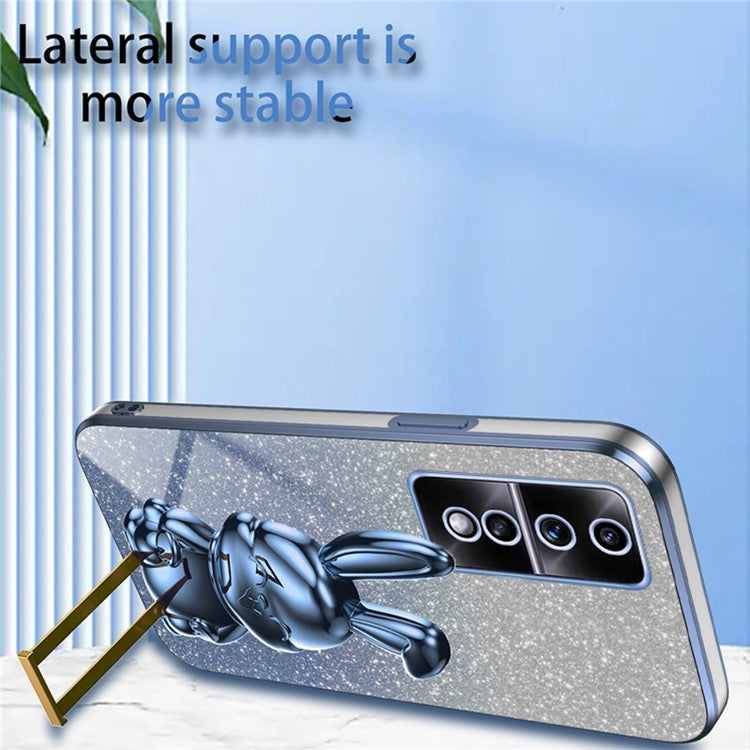 For Honor 80 GT 5G Case Cartoon Rabbit Pull-out Kickstand Drop-proof PC+TPU Phone Cover - Blue
