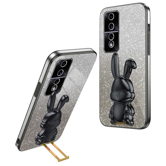 For Honor 80 GT 5G Case Cartoon Rabbit Pull-out Kickstand Drop-proof PC+TPU Phone Cover - Black