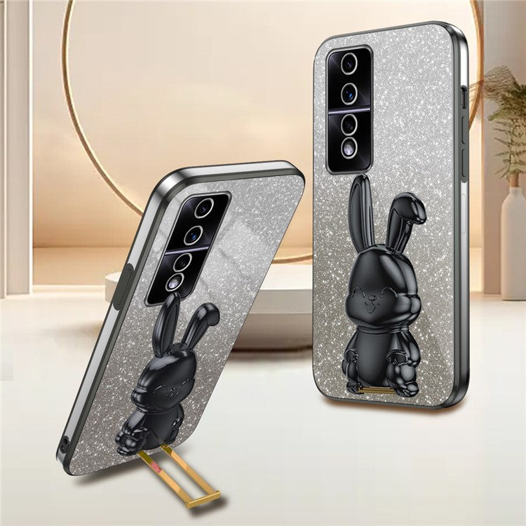 For Honor 80 GT 5G Case Cartoon Rabbit Pull-out Kickstand Drop-proof PC+TPU Phone Cover - Black