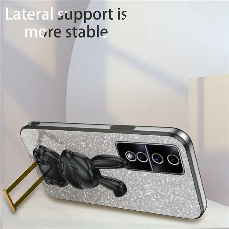For Honor 80 GT 5G Case Cartoon Rabbit Pull-out Kickstand Drop-proof PC+TPU Phone Cover - Black